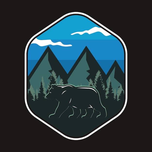 Bear Outdoor Label Vector Illustration Retro Vintage Badge Sticker And T-shirt Design