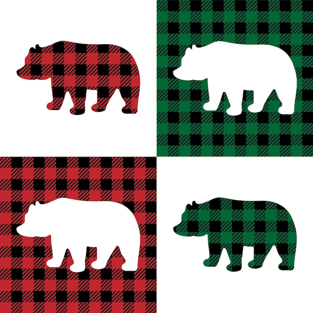 Bear pattern at Buffalo Plaid Festive background for design and print