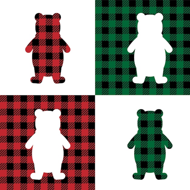 Bear pattern at Buffalo Plaid Festive background for design and print