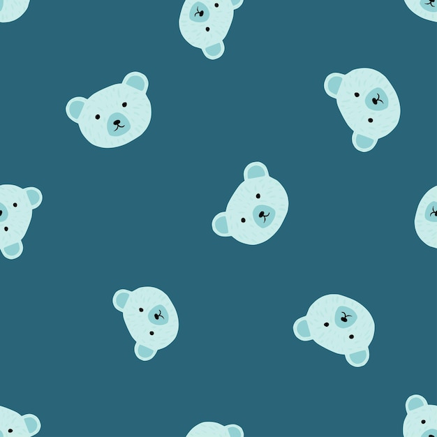 Bear pattern seamless in freehand style. Head animals on colorful background. Vector illustration for textile prints, fabric, banners, backdrops and wallpapers.