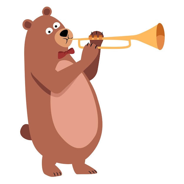 The bear plays the trumpet Vector illustration