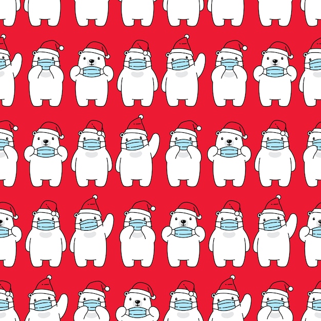 bear polar seamless pattern christmas santa claus face mask covid19