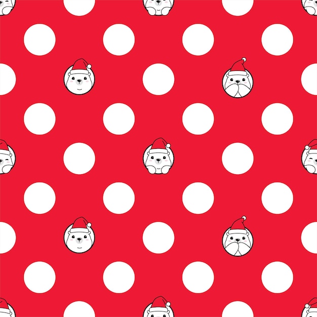 Bear polar seamless pattern polka dot santa claus hat christmas cartoon