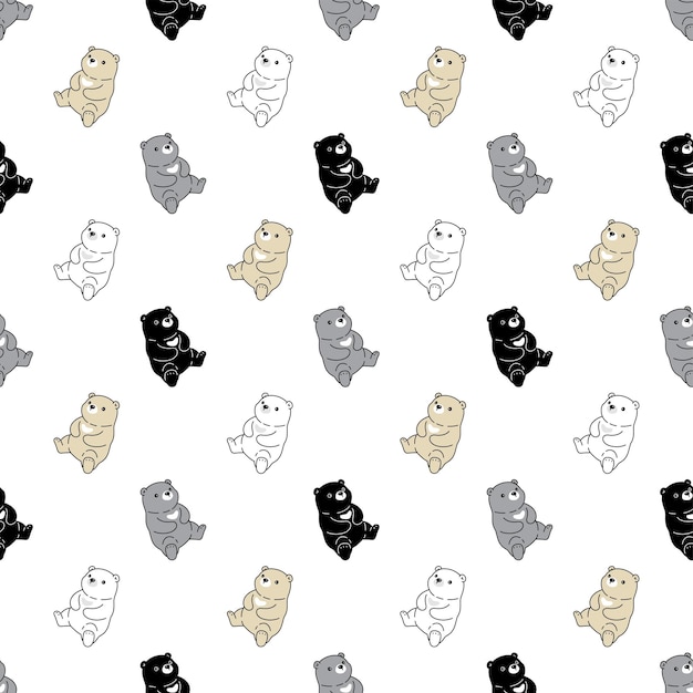 Bear polar seamless pattern sitting sleeping teddy cartoon