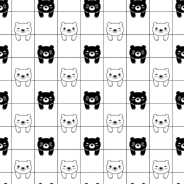 Bear polar seamless pattern teddy cartoon checked