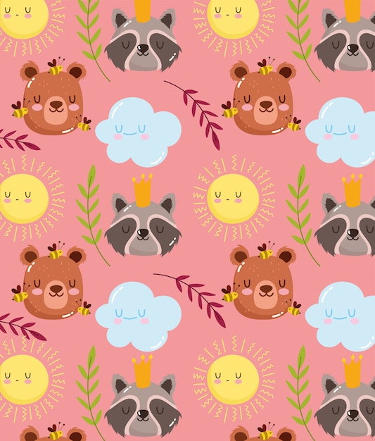 bear and raccoon seamless pattern