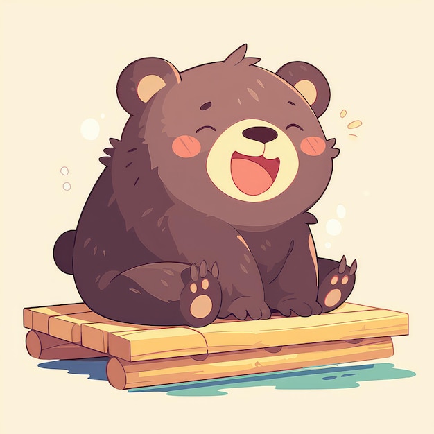 A bear on a raft cartoon style