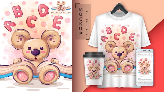 Bear read book illustration and merchandising