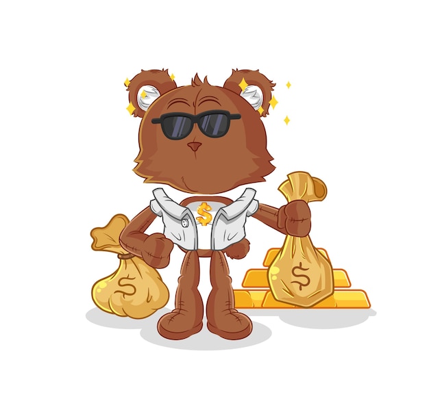 Bear rich character cartoon mascot vector