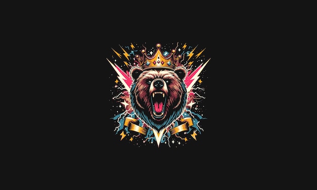 Vector bear roar wearing crown with lightning vector artwork design