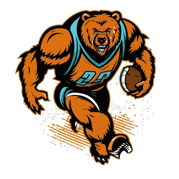 A bear running with a basketball in his hand.