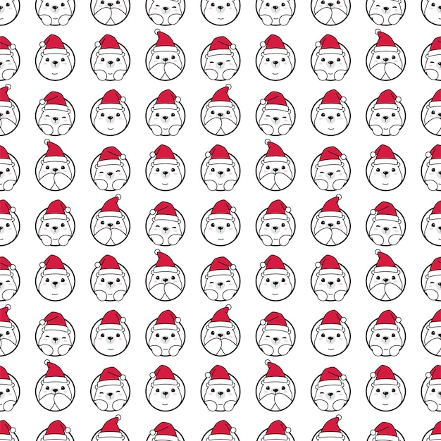 bear seamless pattern polar santa claus hat christmas cartoon