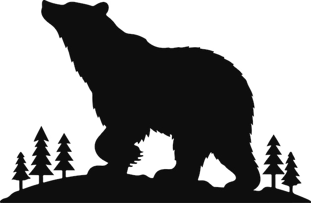 Bear Silhouette Vector Art Illustration On Solid White Background