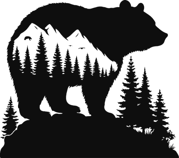 Bear Silhouette Vector Art Illustration On Solid White Background