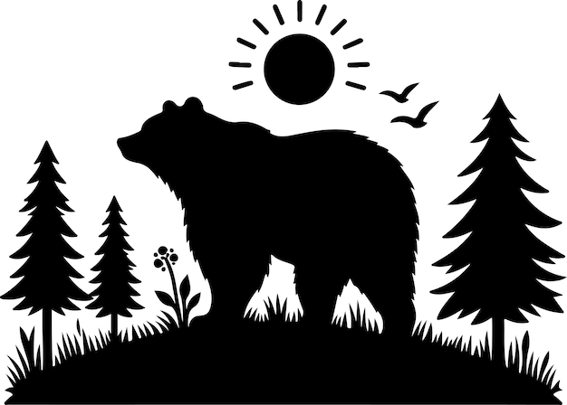 Vector bear silhouette vector art illustration on solid white background