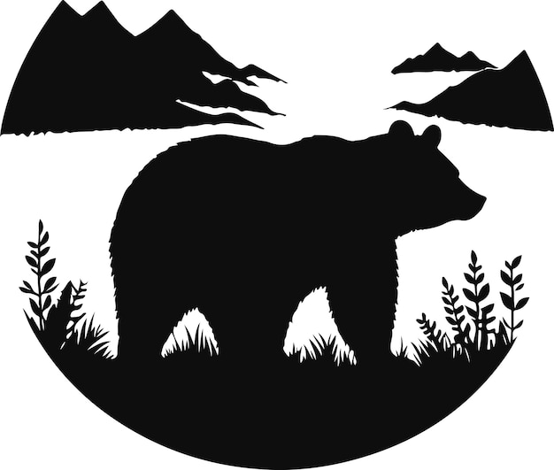 Bear Silhouette Vector Art Illustration On Solid White Background