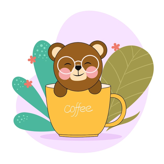 bear sitting in a coffee cup