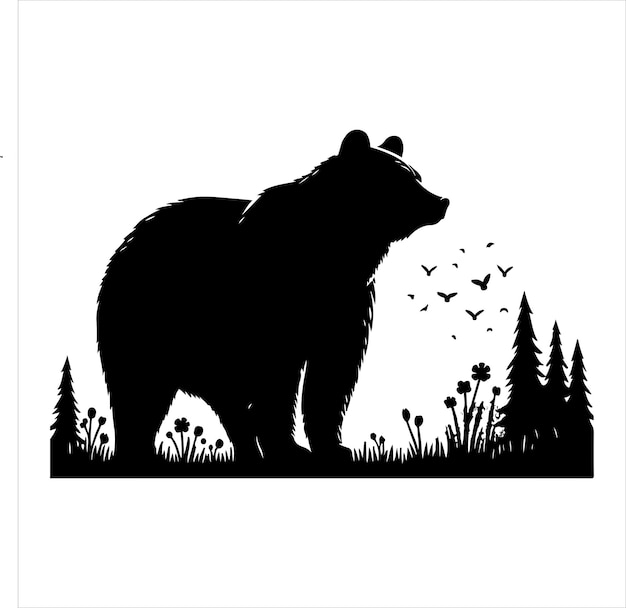 Vector bear standing silhouette vector black color silhouette