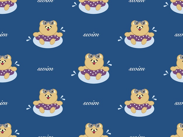 Bear swimming cartoon character seamless pattern on blue background