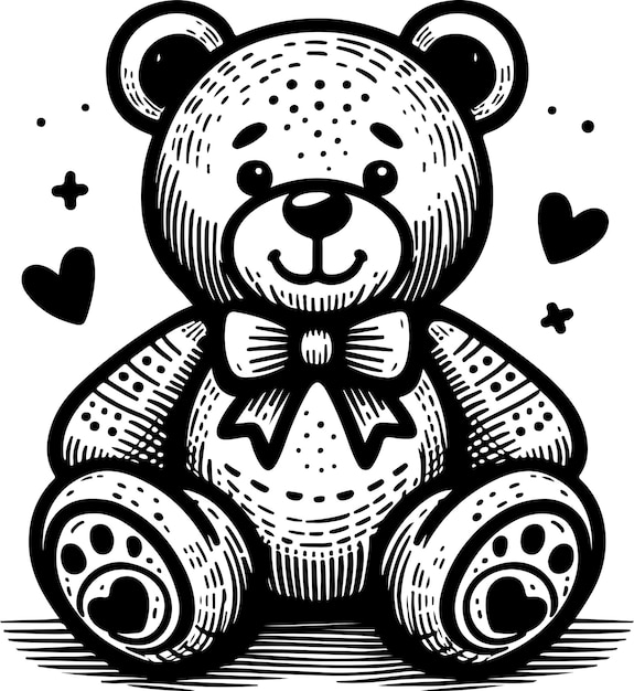 Bear toy black outline vector illustration