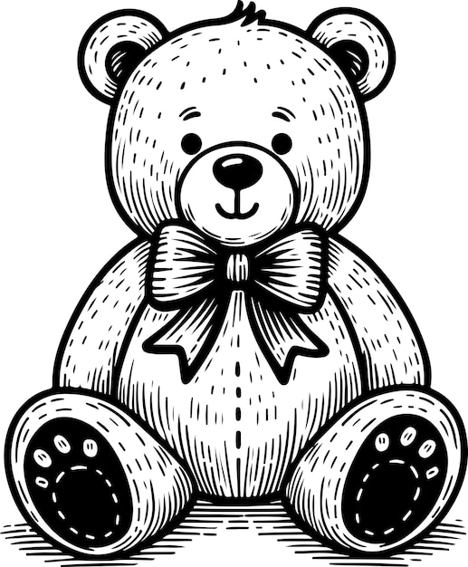 Bear toy black outline vector illustration