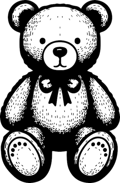 Bear toy black outline vector illustration