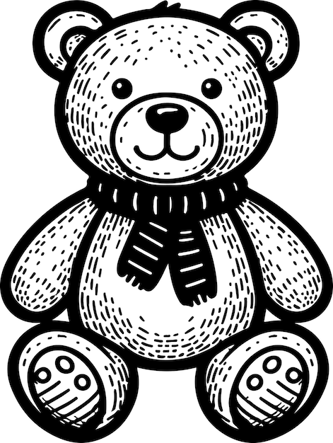 Bear toy black outline vector illustration