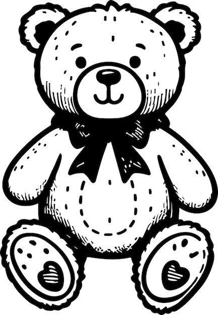 Bear toy black outline vector illustration