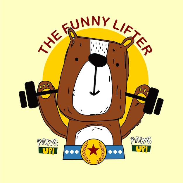 A bear with a belt that says the funny lifter on itdesign cartoon vector illustration