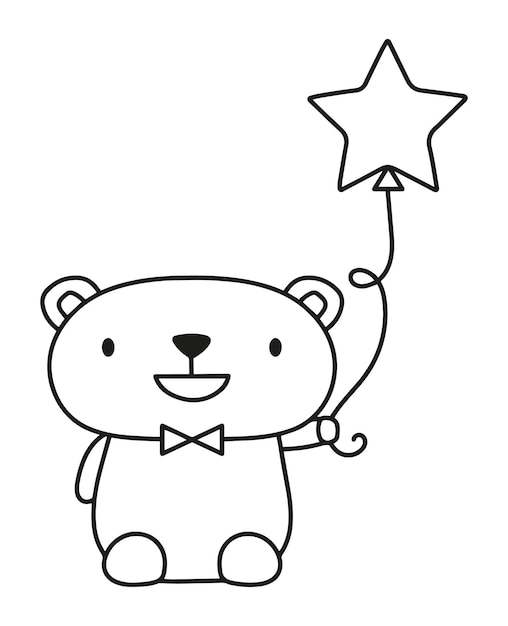 Bear with bowtie and star balloon vector illustration