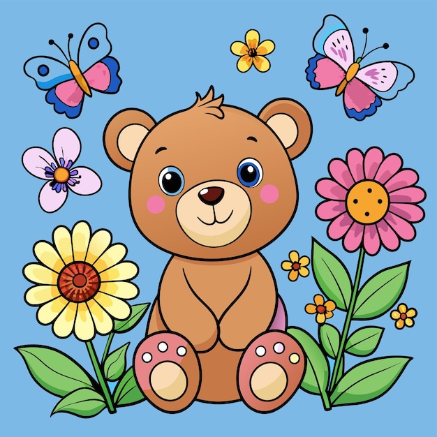 a bear with flowers and butterflies on it