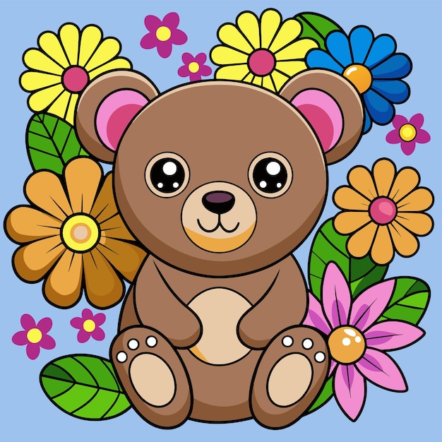 a bear with flowers and a picture of a bear with a flower in the middle