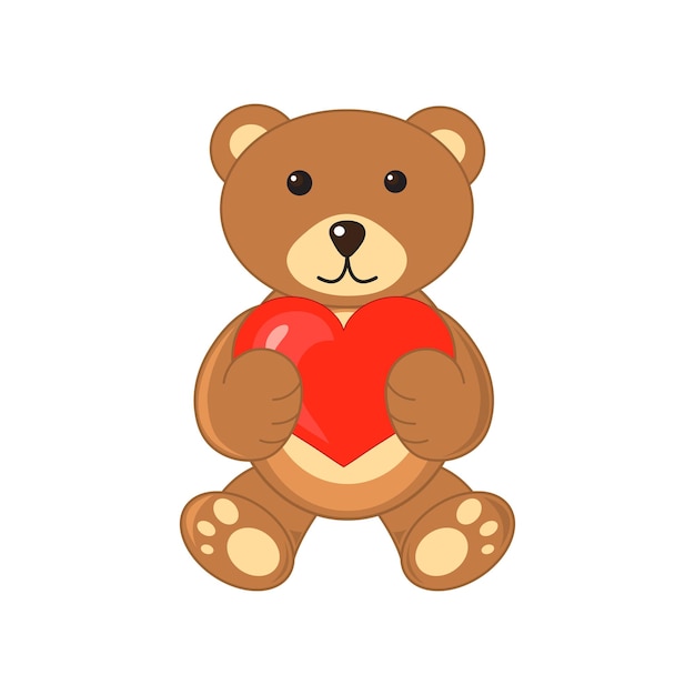 Bear with heart in hands on a white background.