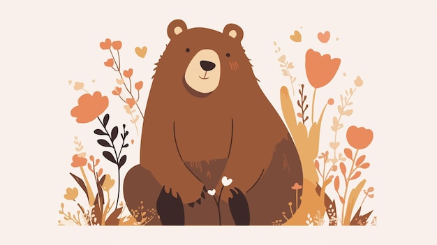 Vector a bear with a heart on its face is holding a heart