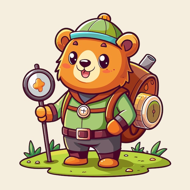 Bear with Sweet Expression and Compass Cartoon Vector