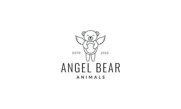 Bear with wing cute cartoon logo vector illustration design image