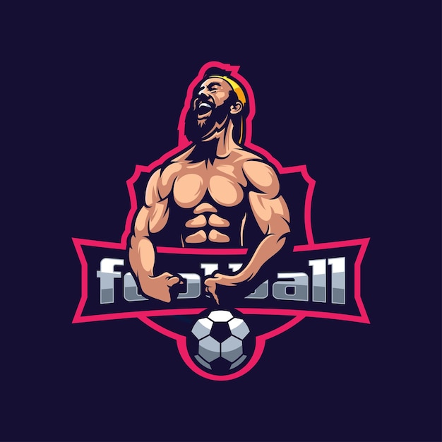 Beard Muscle Logo With football