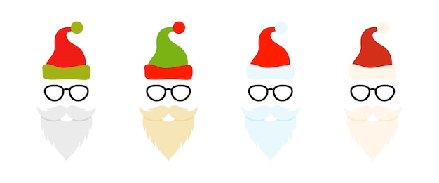 Beard with christmas hat and glasses on white background