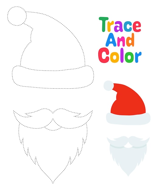 Beard with christmas hat tracing worksheet for kids