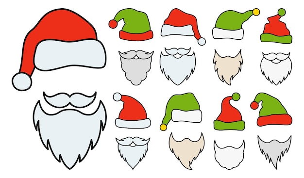 Beard with christmas hat on white background