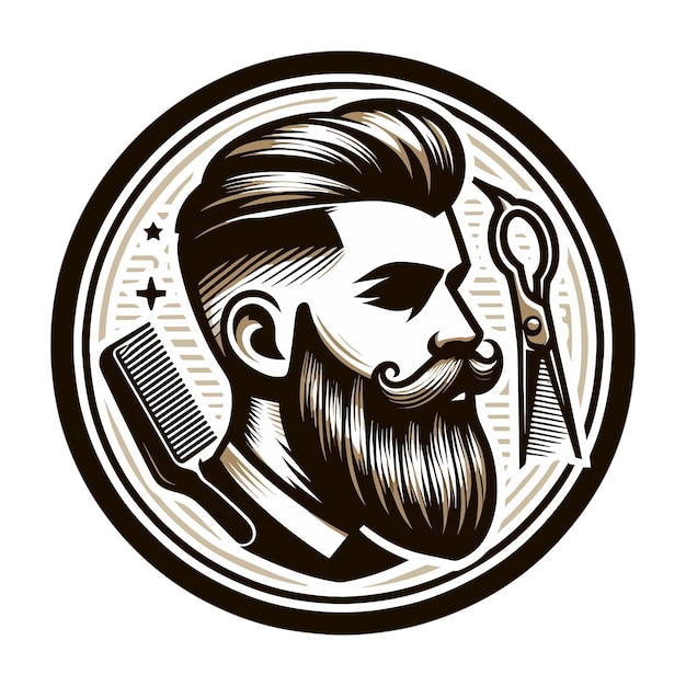 bearded barber head logo in a stylish circle vector