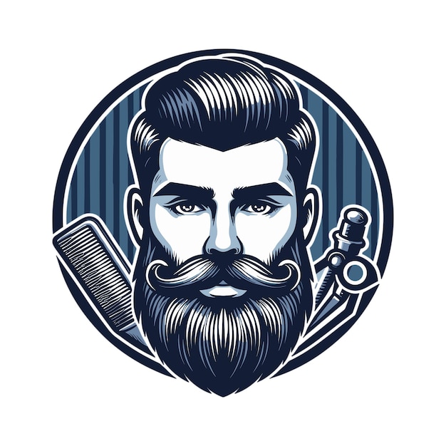 bearded barber head logo in a stylish circle vector