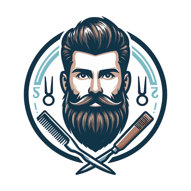 bearded barber head logo in a stylish circle vector