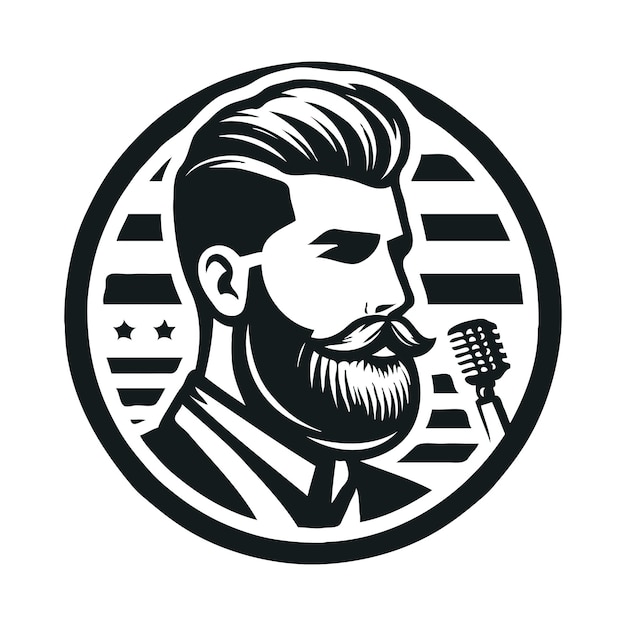 Vector bearded barber head logo in a stylish circle vector