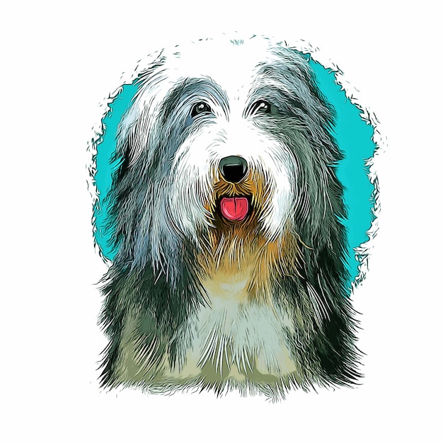 Bearded Collie Dog Breed Watercolor Sketch Hand Drawn Paint Illustration