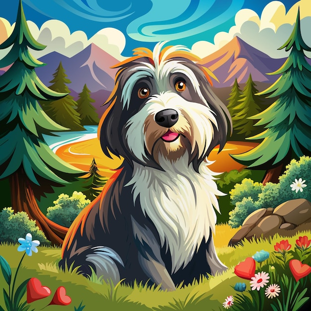 Bearded Collie dog in love looks forest vector