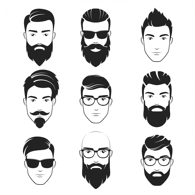 Bearded hipster faces logo set