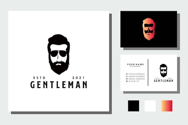 bearded man wearing glasses gentleman logo design vector