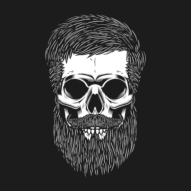 Bearded skull on dark background.  element for poster, emblem, t shirt.  illustration