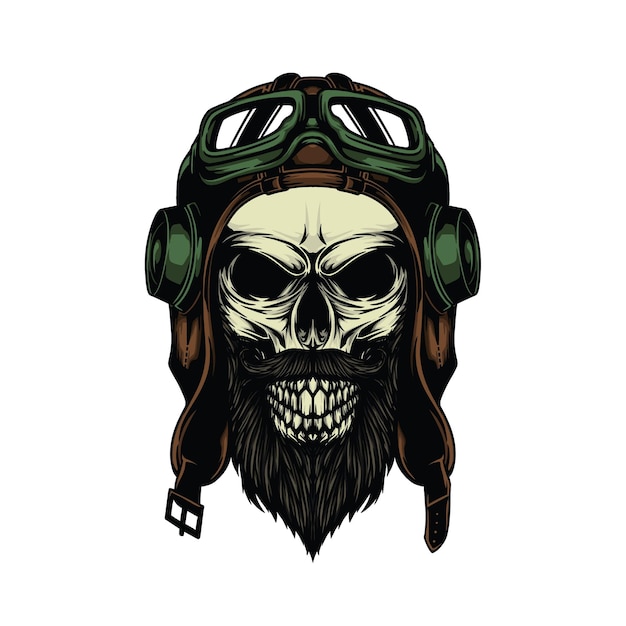 A Bearded Skull Rider with Vintage Pilot Helmet and Goggles